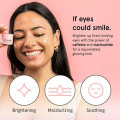 Grace & Stella eye cream application dots demonstrating gentle smoothing for puffiness.