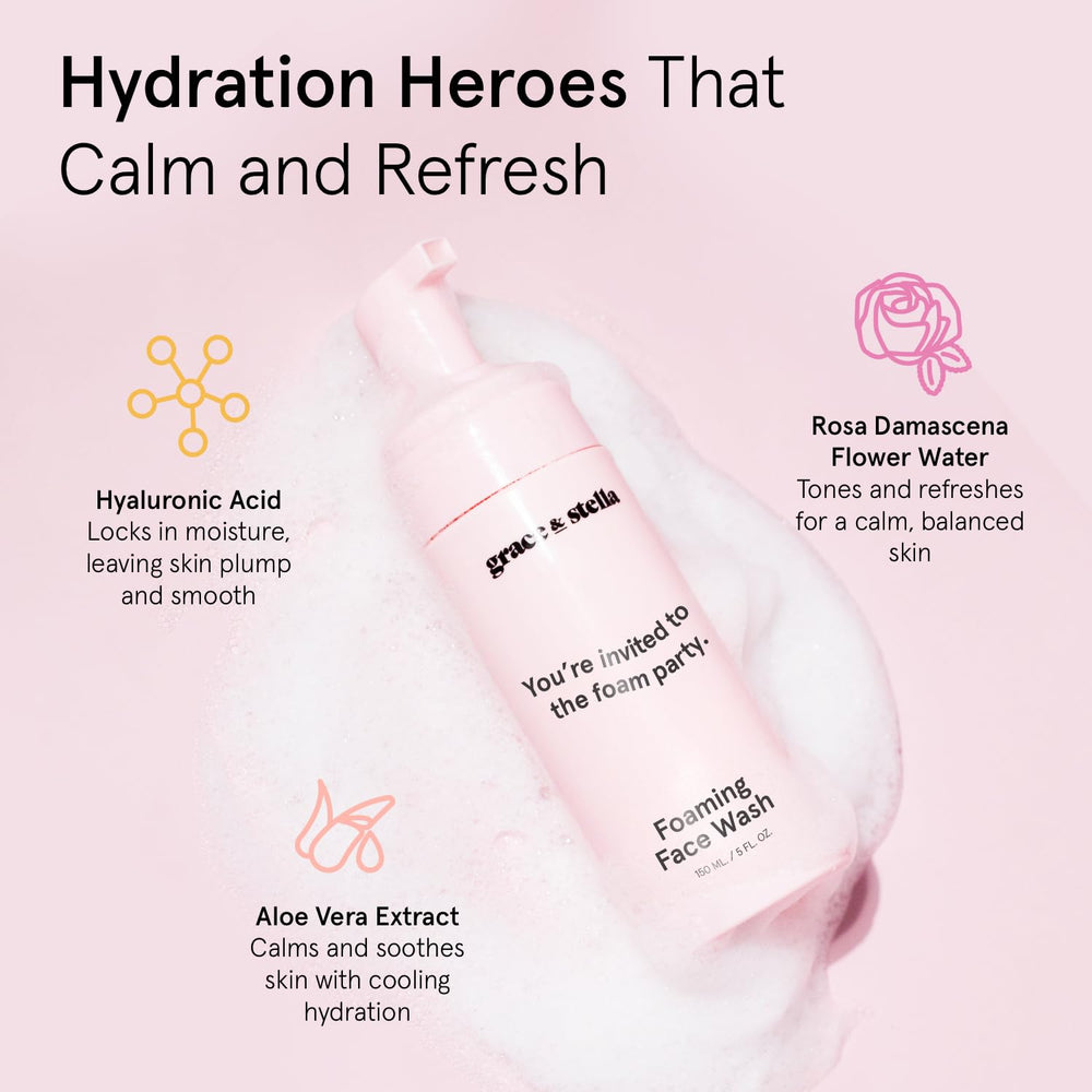 Grace & Stella rose water splash conveys soothing, refreshing cleansing.