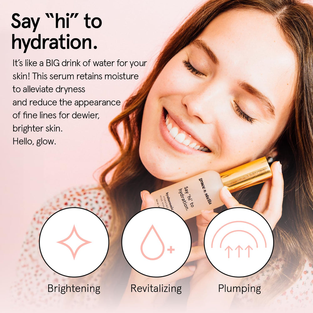 grace & stella hyaluronic acid serum closeup texture highlights smooth gel and lightweight feel