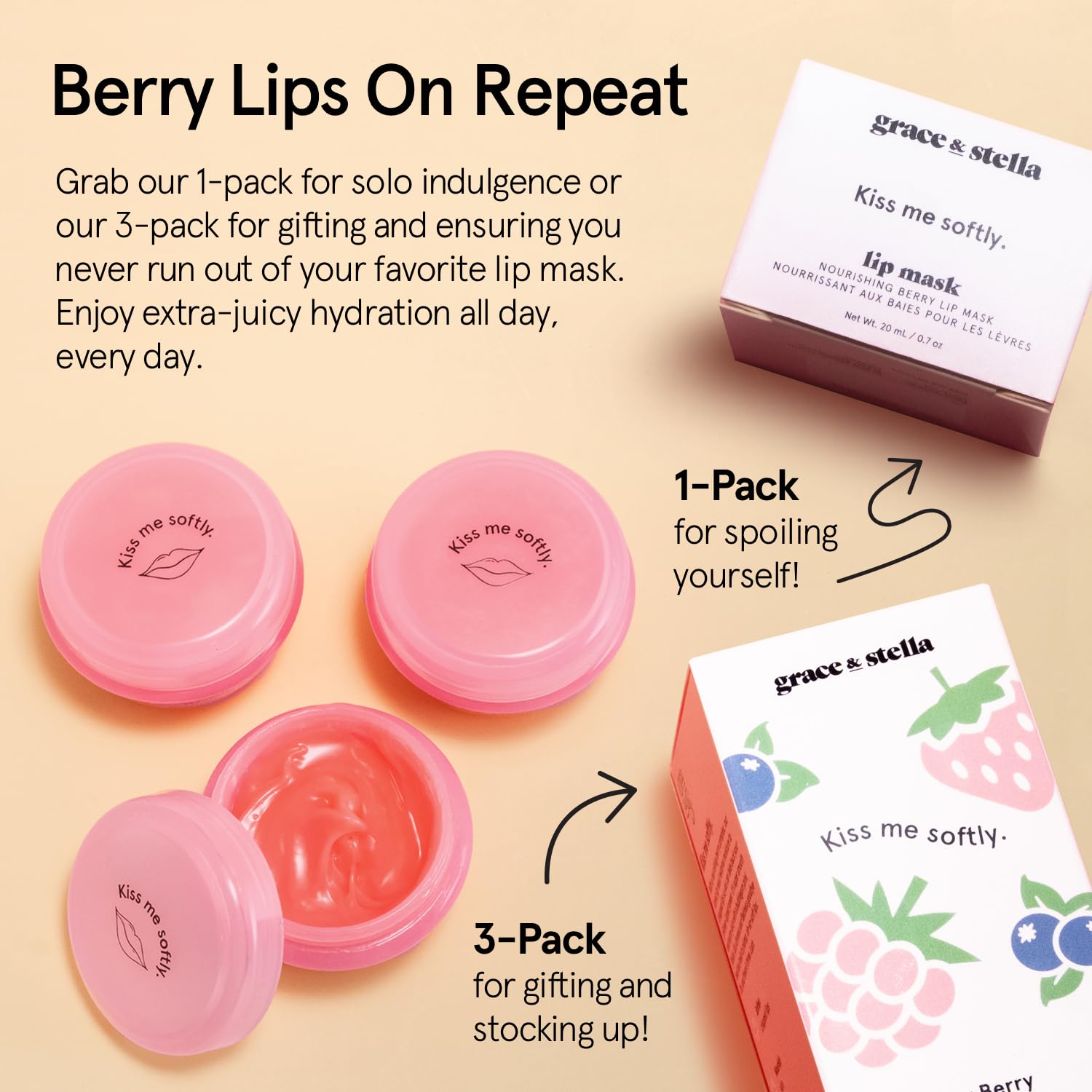 Grace & Stella lip butter application shows smooth gloss and berry flavor for quick touch-ups.