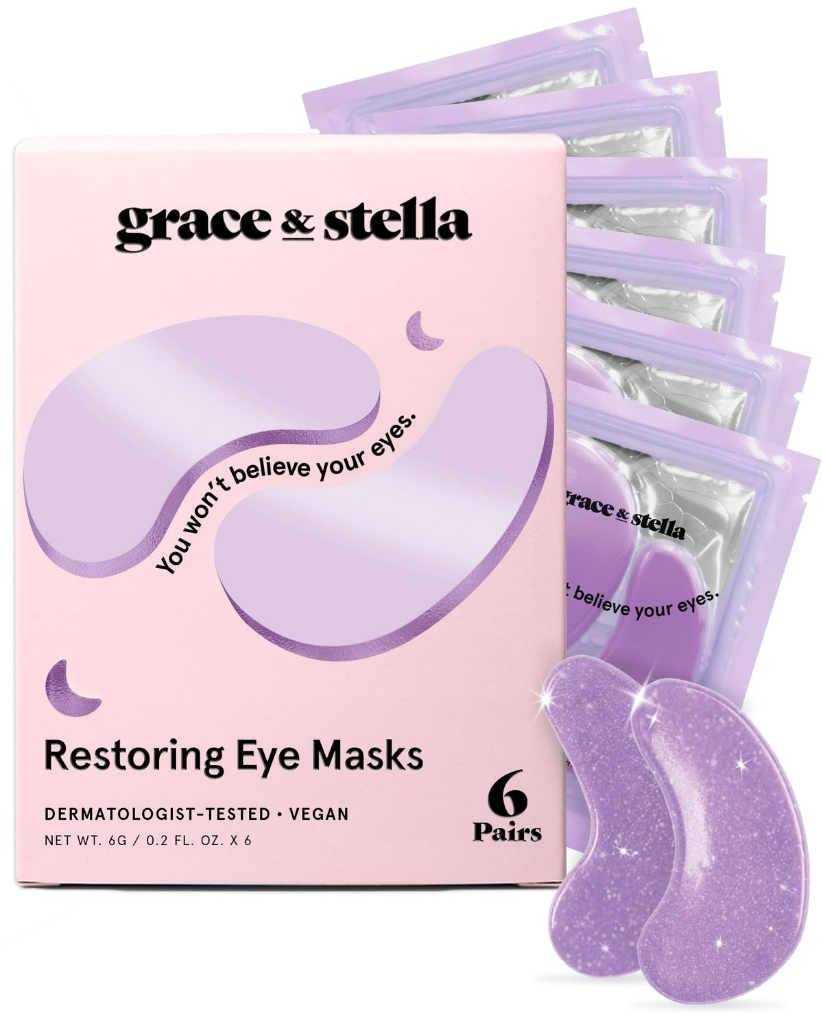 Grace & Stella retinol under eye patches packaging shows premium skincare presentation