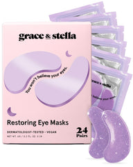 Grace & Stella retinol under eye patches in purple packaging brighten and reduce puffiness.