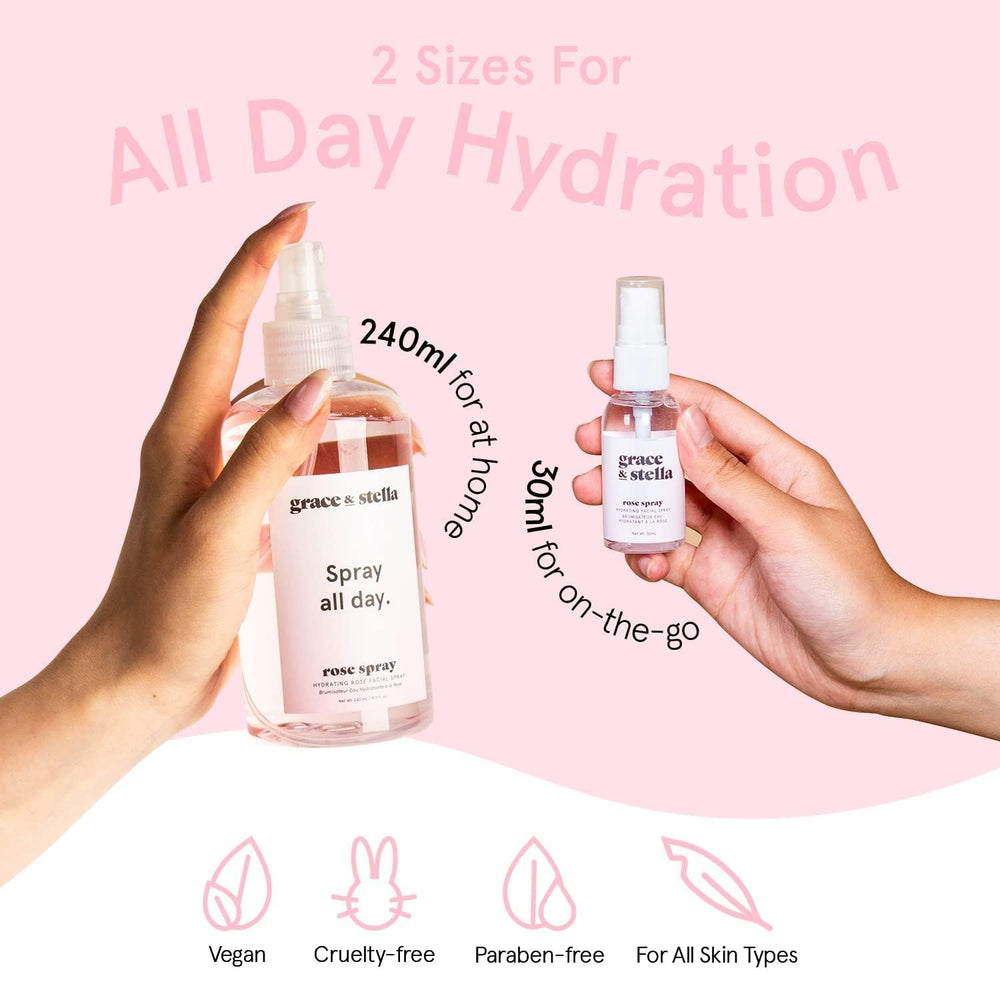 Grace & Stella Rose Water Spray glow closeup emphasizing balanced feel