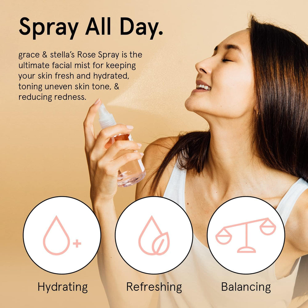 Grace & Stella Rose Water Spray mist application for refreshed skin