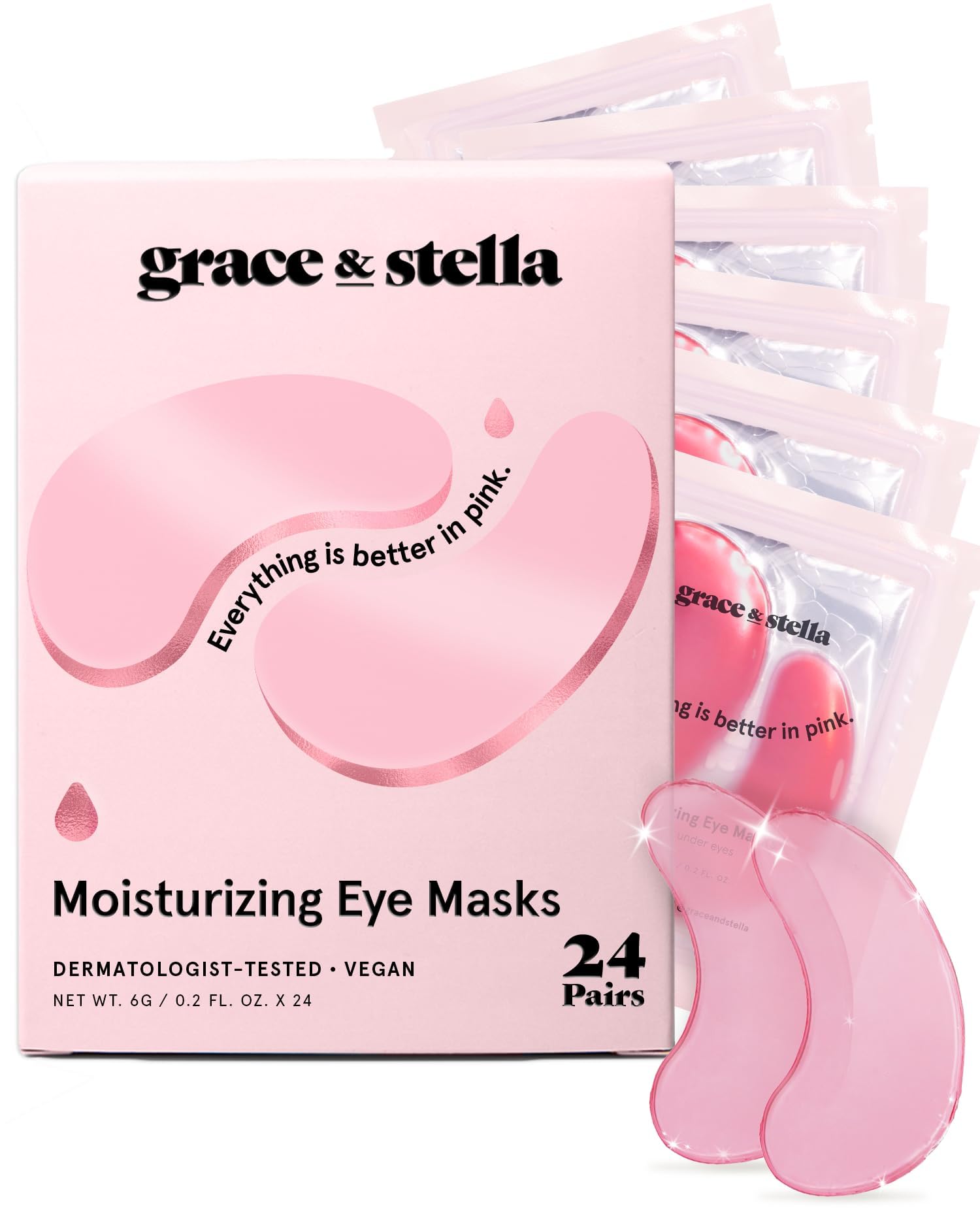 Grace & Stella under eye mask packaging close-up highlights gift-ready self-care.