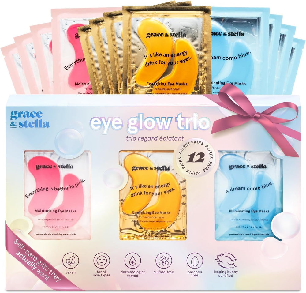 Grace & Stella under-eye patches packaging, gift-ready set for self care
