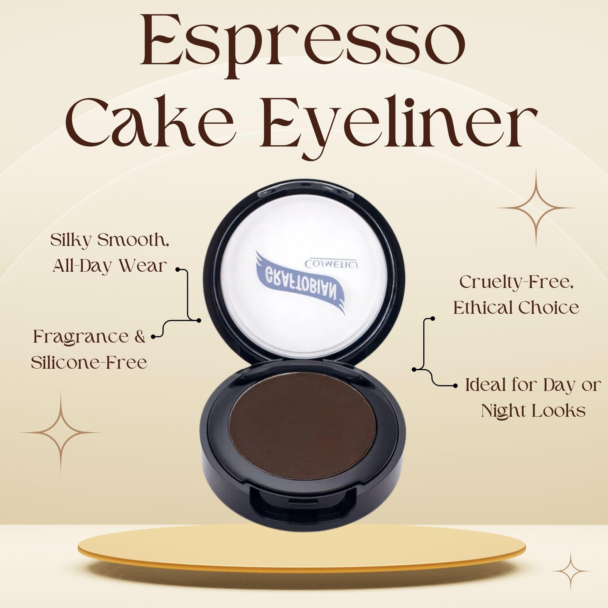 Graftobian Espresso Brown Cake Eyeliner powder closeup highlights smooth, fade-resistant texture.