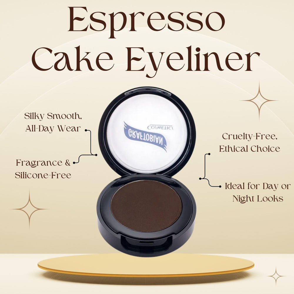 Graftobian Espresso Brown Cake Eyeliner powder closeup highlights smooth, fade-resistant texture.