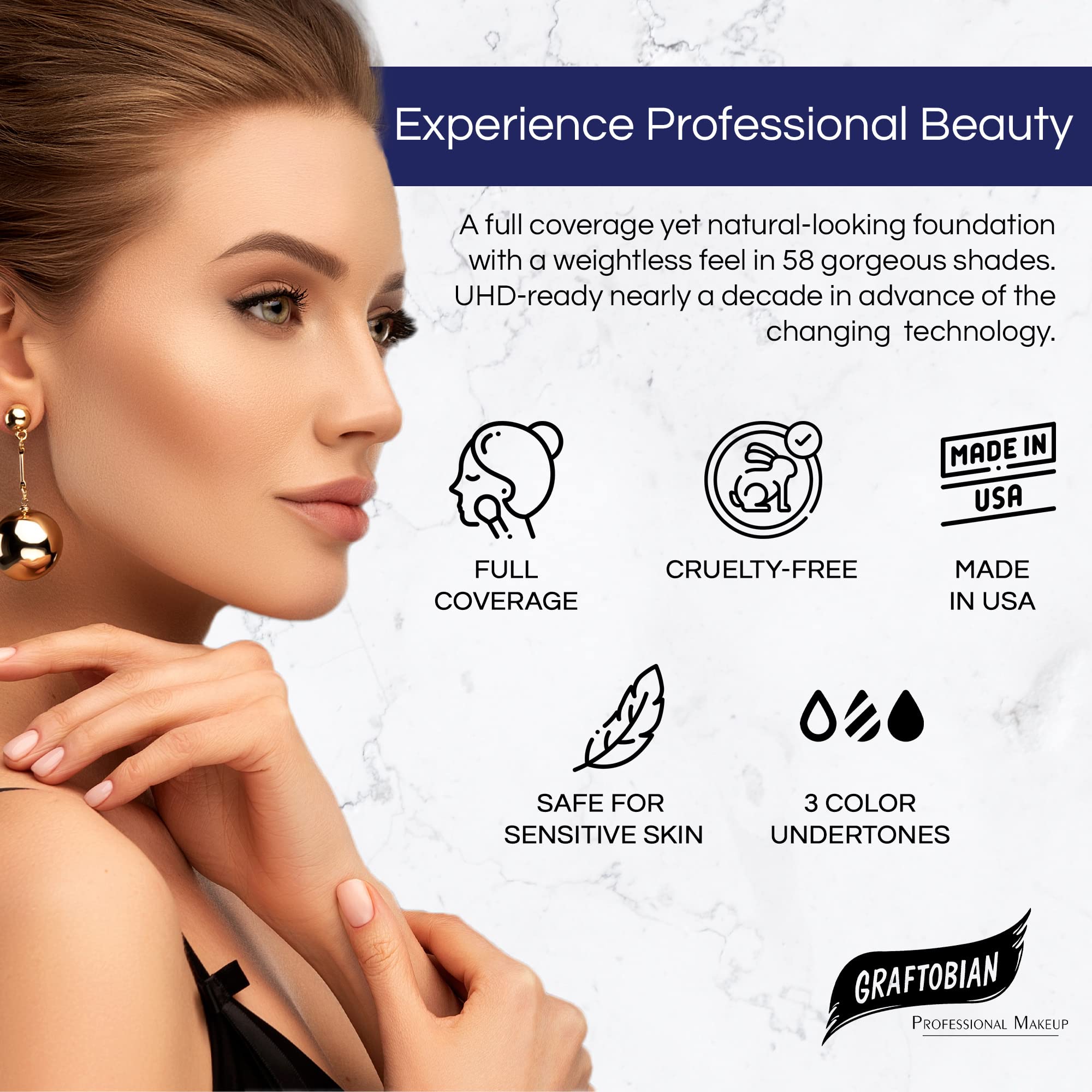 Graftobian half-ounce packaging for portable pro-grade makeup on the go.