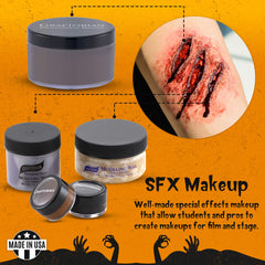 Graftobian Trauma Pro Kit contents show full-size products for lasting, studio-grade effects