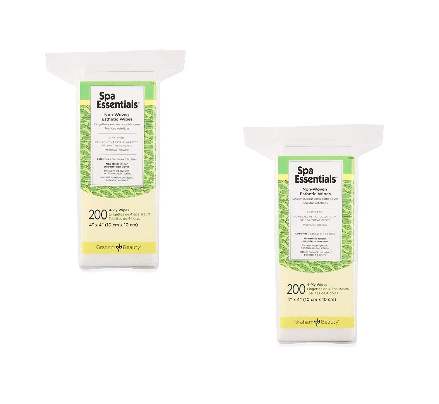 Graham Spa Essentials nonwoven esthetic wipes 4x4 size for facial prep and gentle cleansing.
