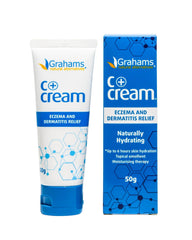 Grahams Natural C-plus Eczema Cream bottle front shows steroid-free relief for dry skin.