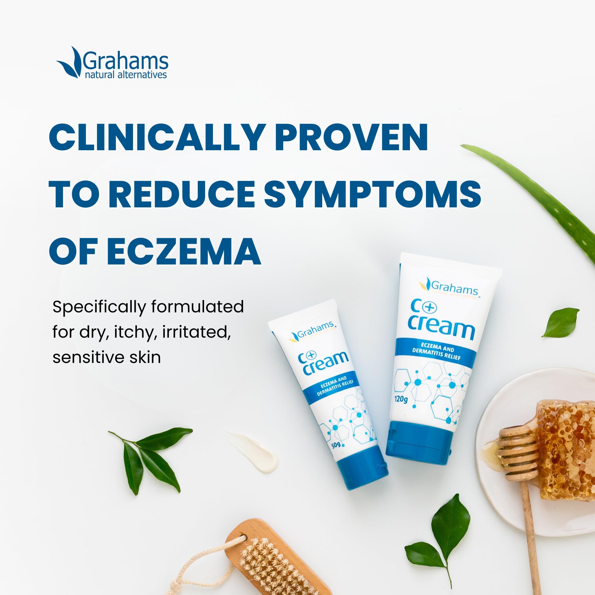 Grahams Natural C-plus Eczema Cream texture swatch demonstrates fast-absorbing, non-greasy moisturization.