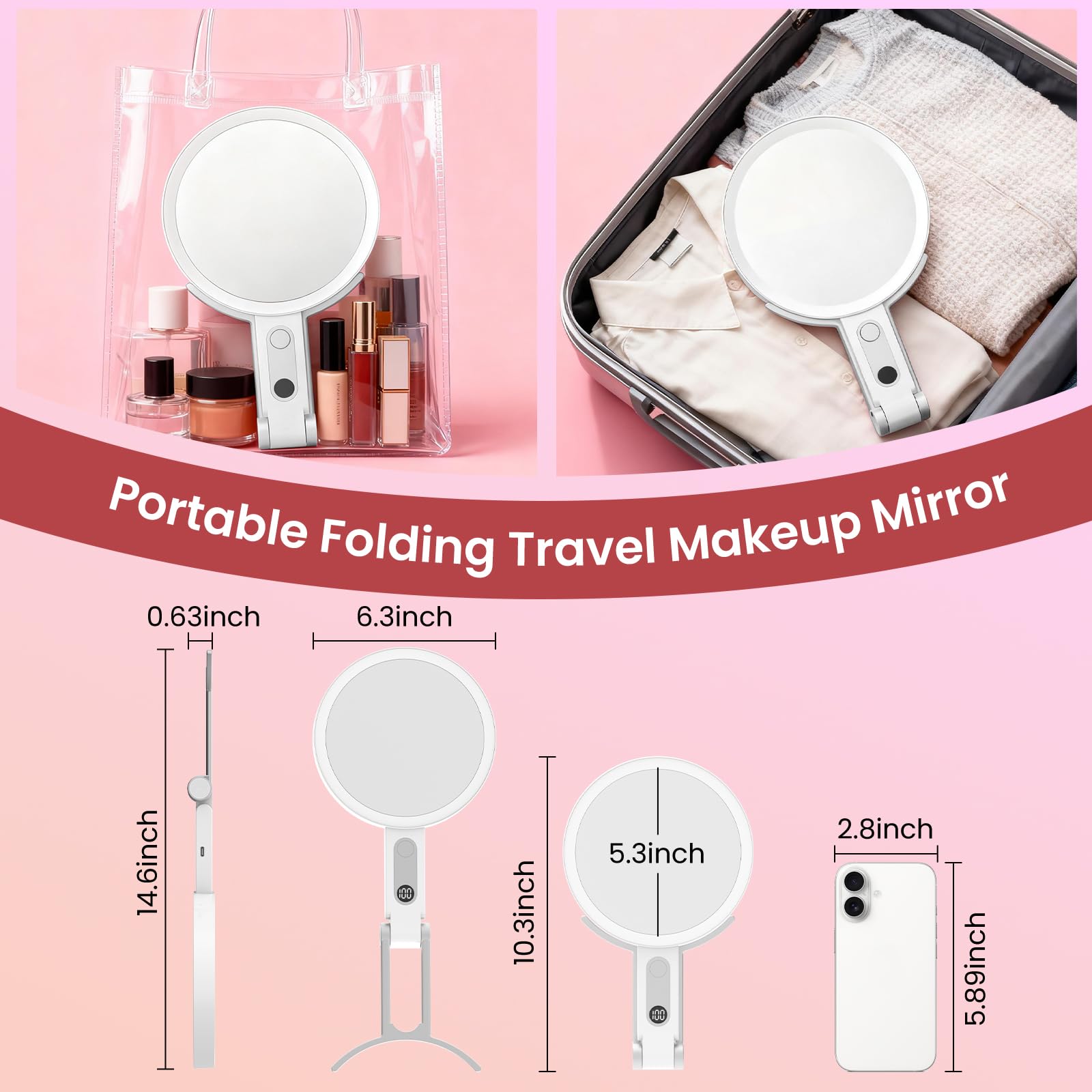 Granarbol travel makeup mirror 20x close-up for eyeliner and brow work