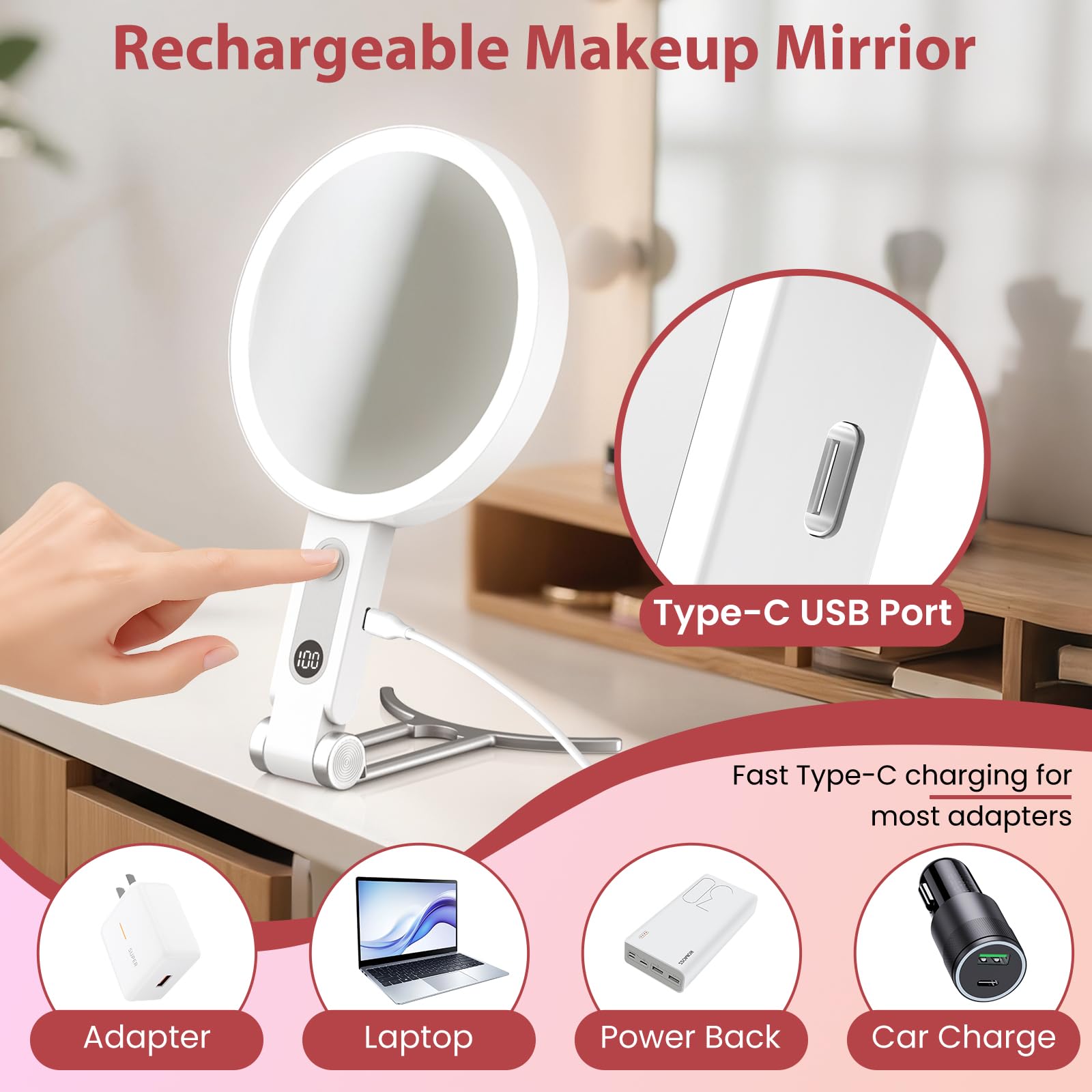 Granarbol travel makeup mirror foldable compact fits into purses and luggage