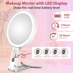 Granarbol makeup mirror LED display shows battery level for uninterrupted sessions