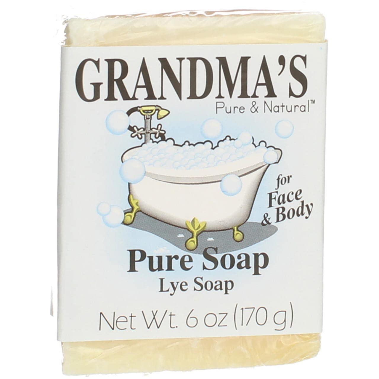 Grandma's Pure Lye Soap Bar lather closeup shows gentle cleansing for sensitive skin.