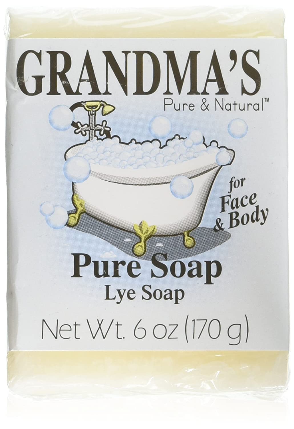 Grandma's Pure Lye Soap Bar 6oz packaging highlights bulk value for families