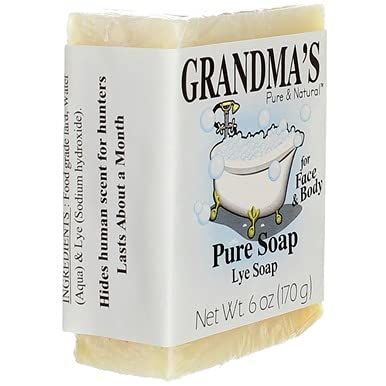Grandma's Pure Lye Soap Bar detergent-free-dyes-fragrances image communicates allergy-friendly daily care.