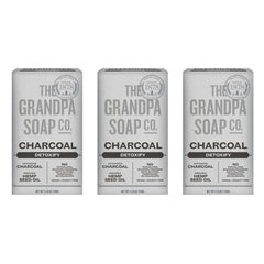The Grandpa Soap Company charcoal bar box front highlights vegan detox cleanse for daily skin care