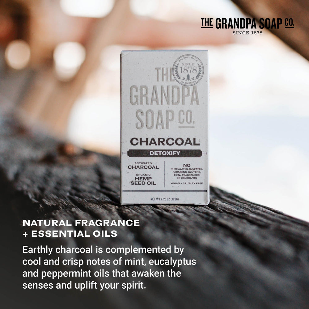 The Grandpa Soap Company charcoal bar foam lather showcases gentle cleansing for face and body