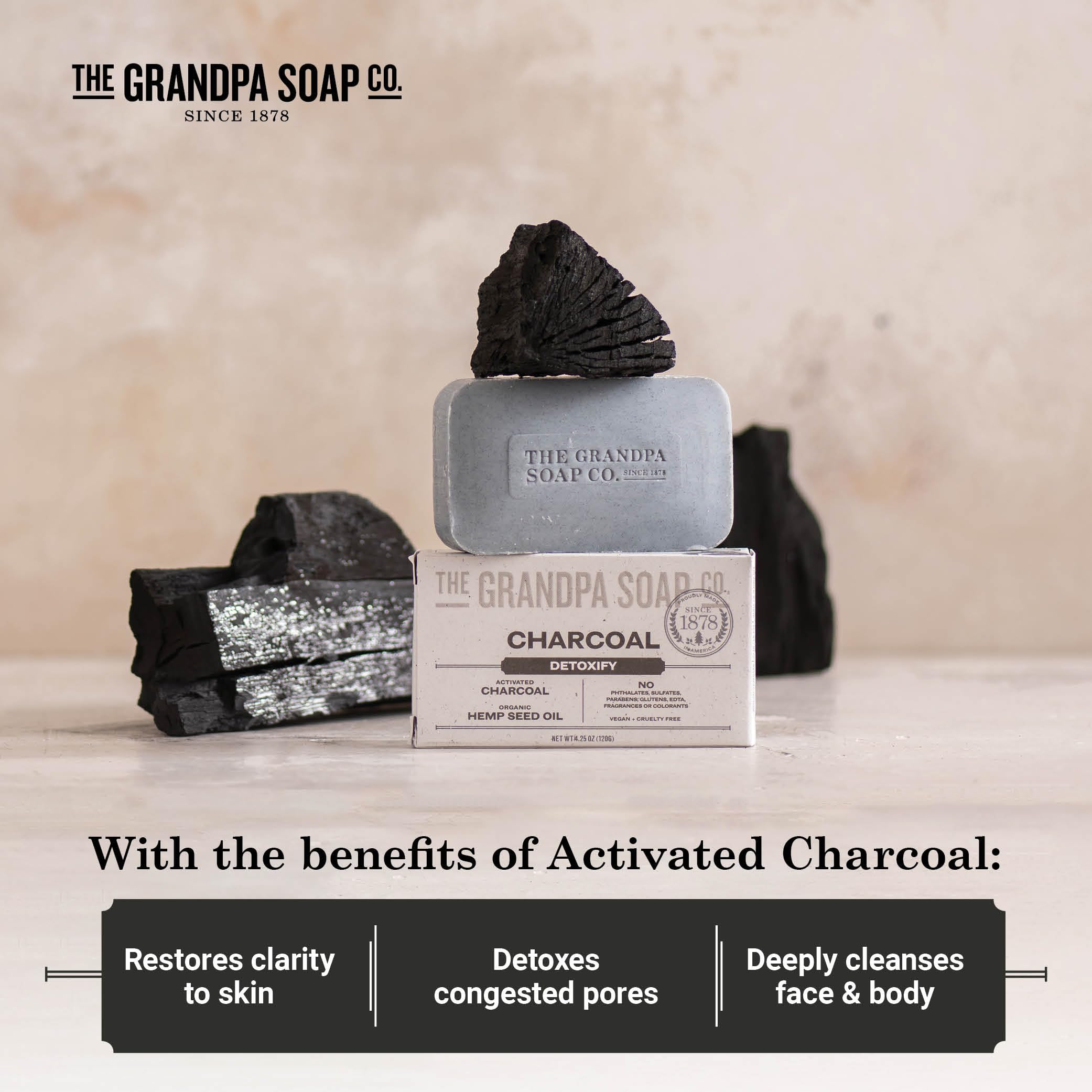The Grandpa Soap Company charcoal bar ingredients mint oil signals refreshing sensation and cooling benefits