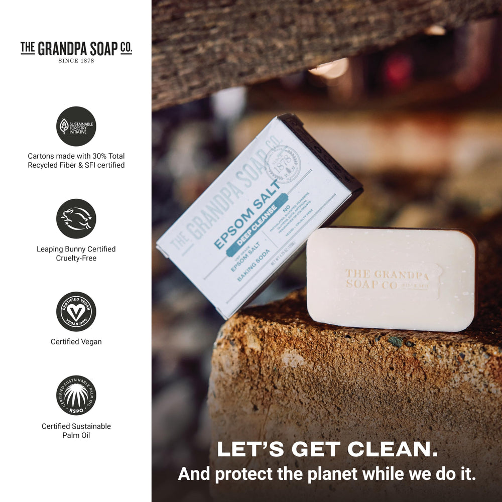 The Grandpa Soap Company Epsom Salt Bar Soap is suitable for both face and body.