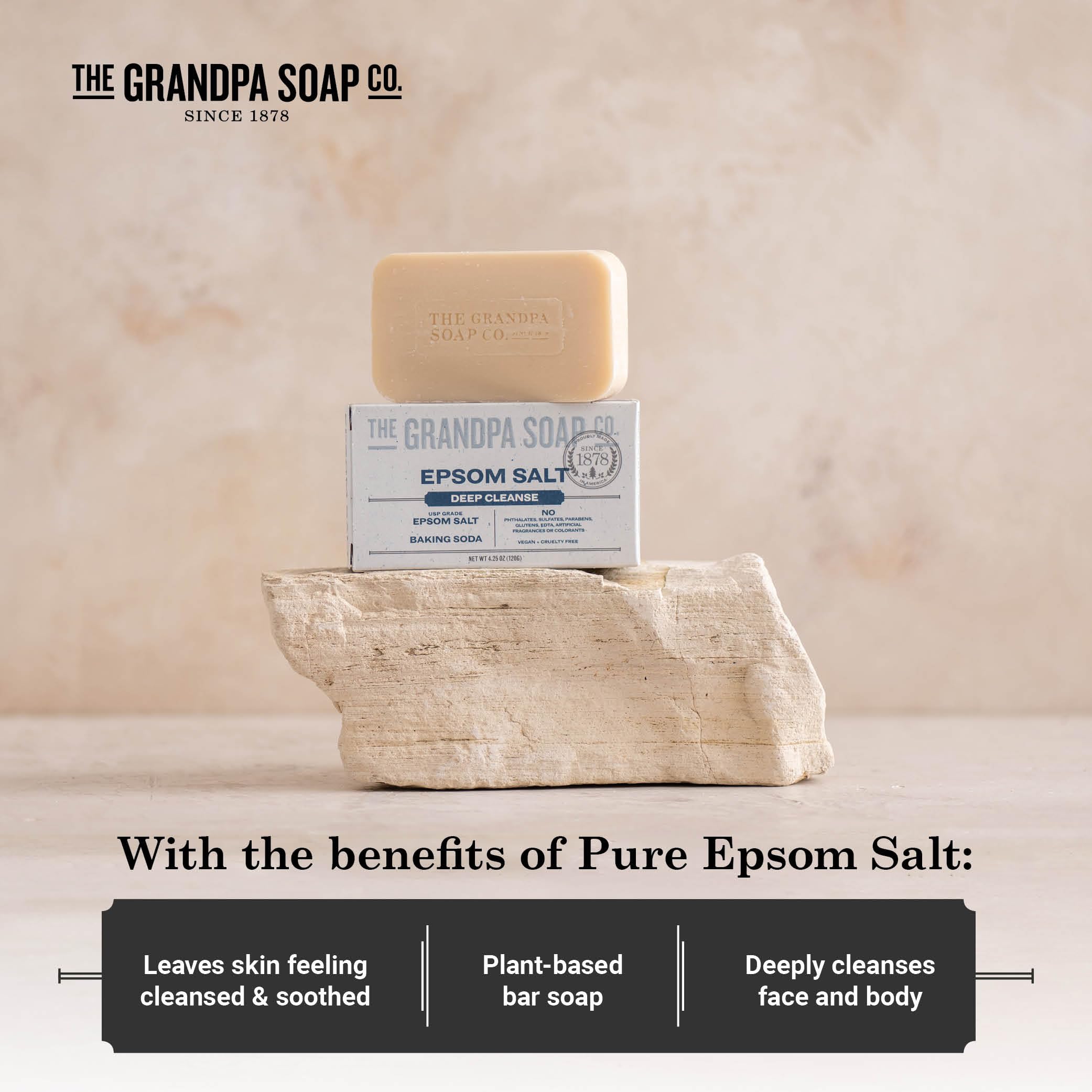 Vegan and cruelty-free label signals The Grandpa Soap Company’s ethical bar soap.
