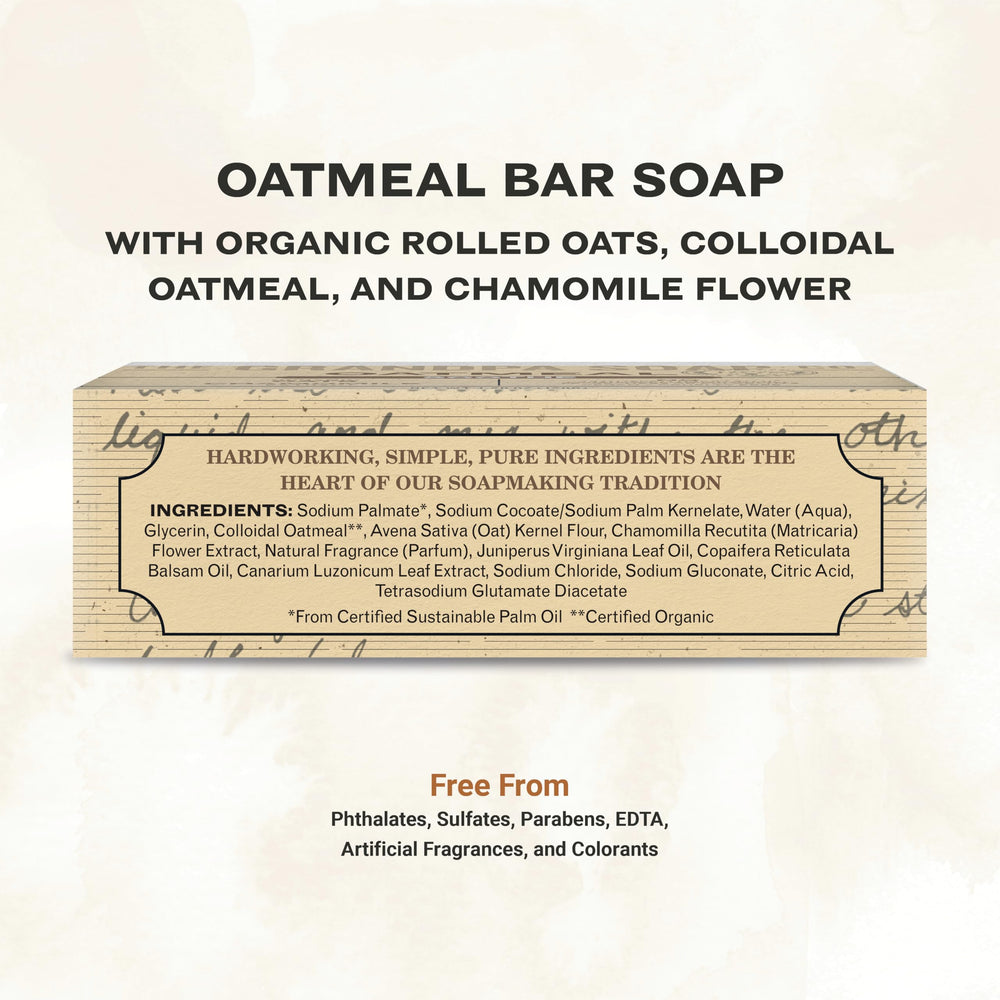 The Grandpa Soap Company Oatmeal Bar Soap chamomile extract swirl closeup suggesting calming skin benefits.