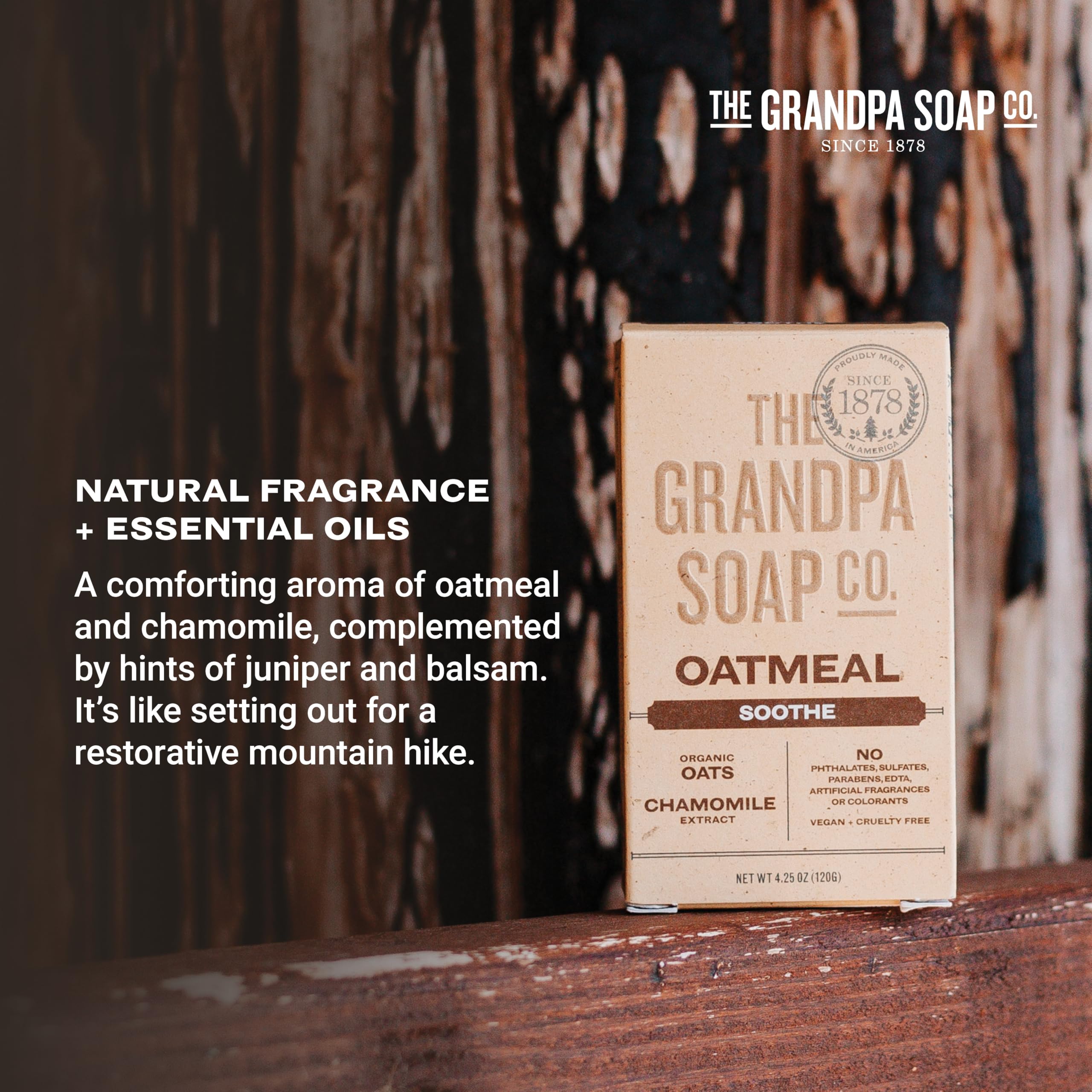 The Grandpa Soap Company Oatmeal Bar Soap bar illustration shown benefit of pH balance for dry skin.