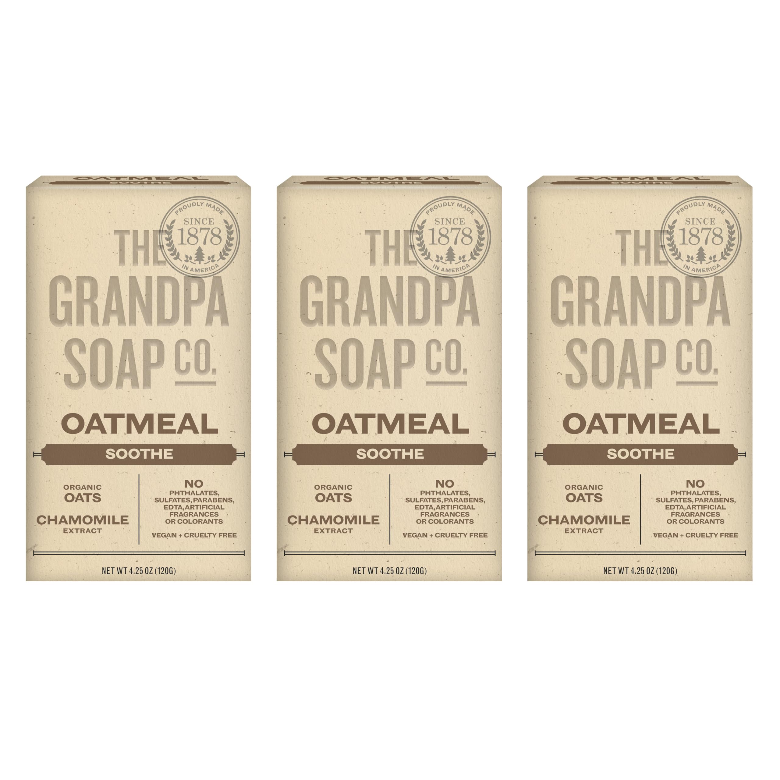 The Grandpa Soap Company Oatmeal Bar Soap lather closeup for gentle cleansing with organic oats.
