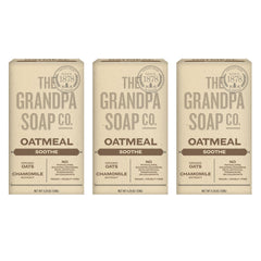 The Grandpa Soap Company Oatmeal Bar Soap lather closeup for gentle cleansing with organic oats.