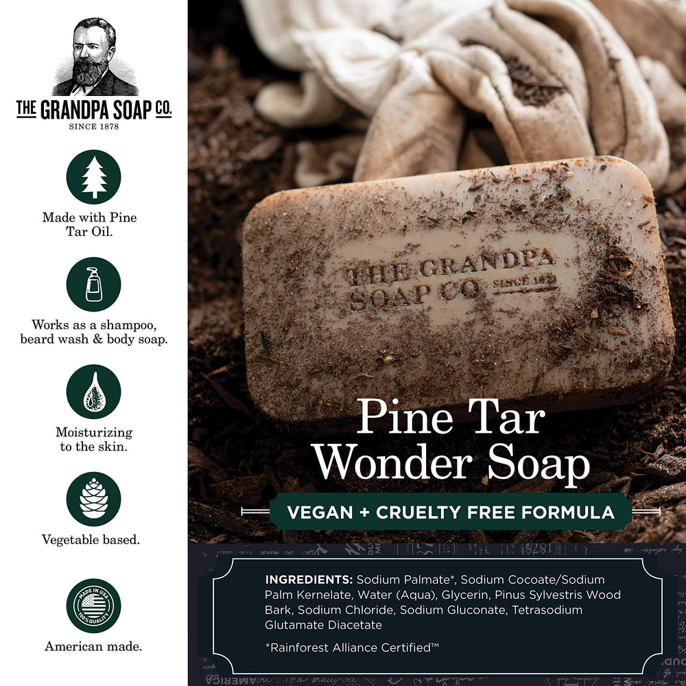 Pine Tar Bar Soap in hand demonstrates rich lather for cleansing.