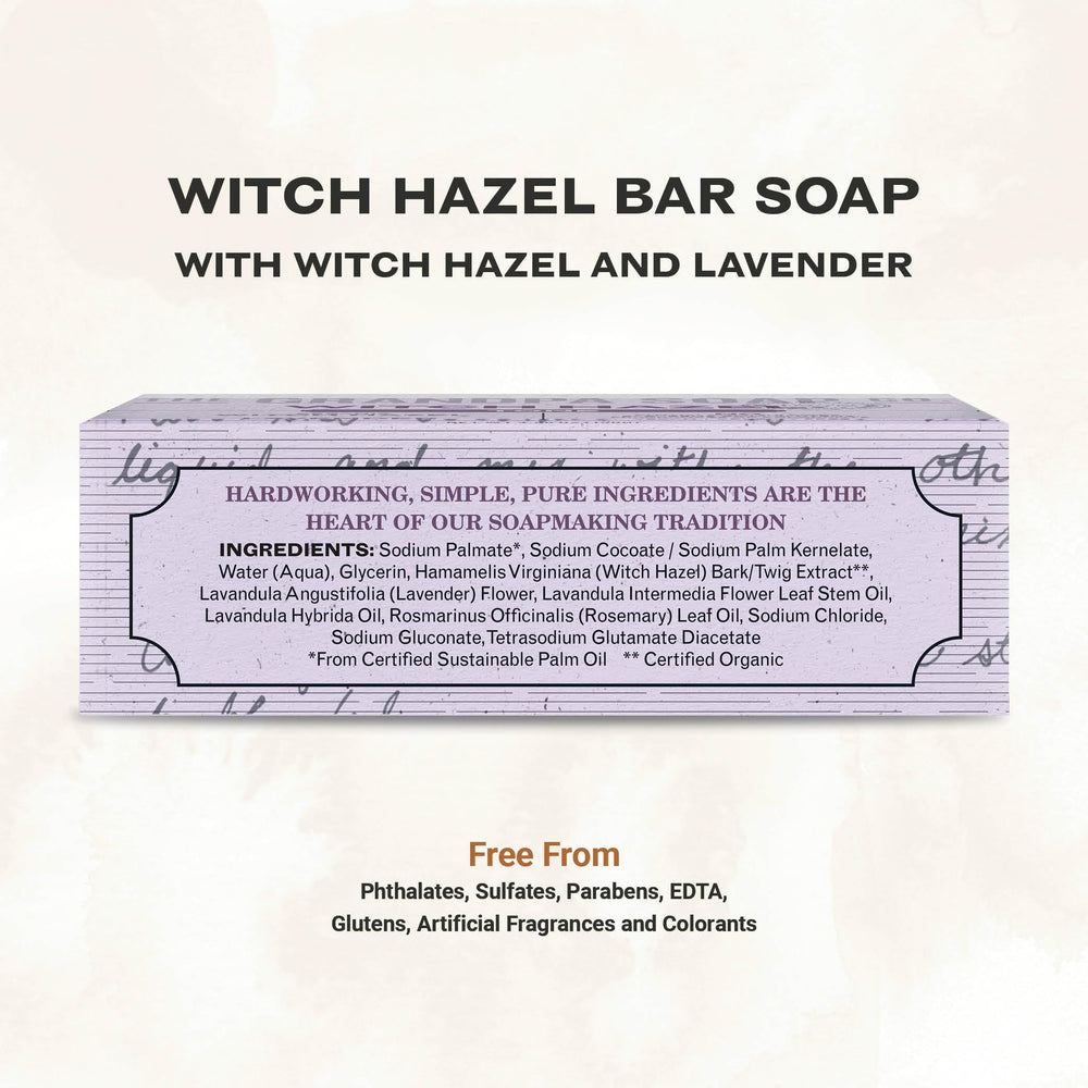 Closeup of The Grandpa Soap Company Witch Hazel Bar Soap with witch hazel and lavender