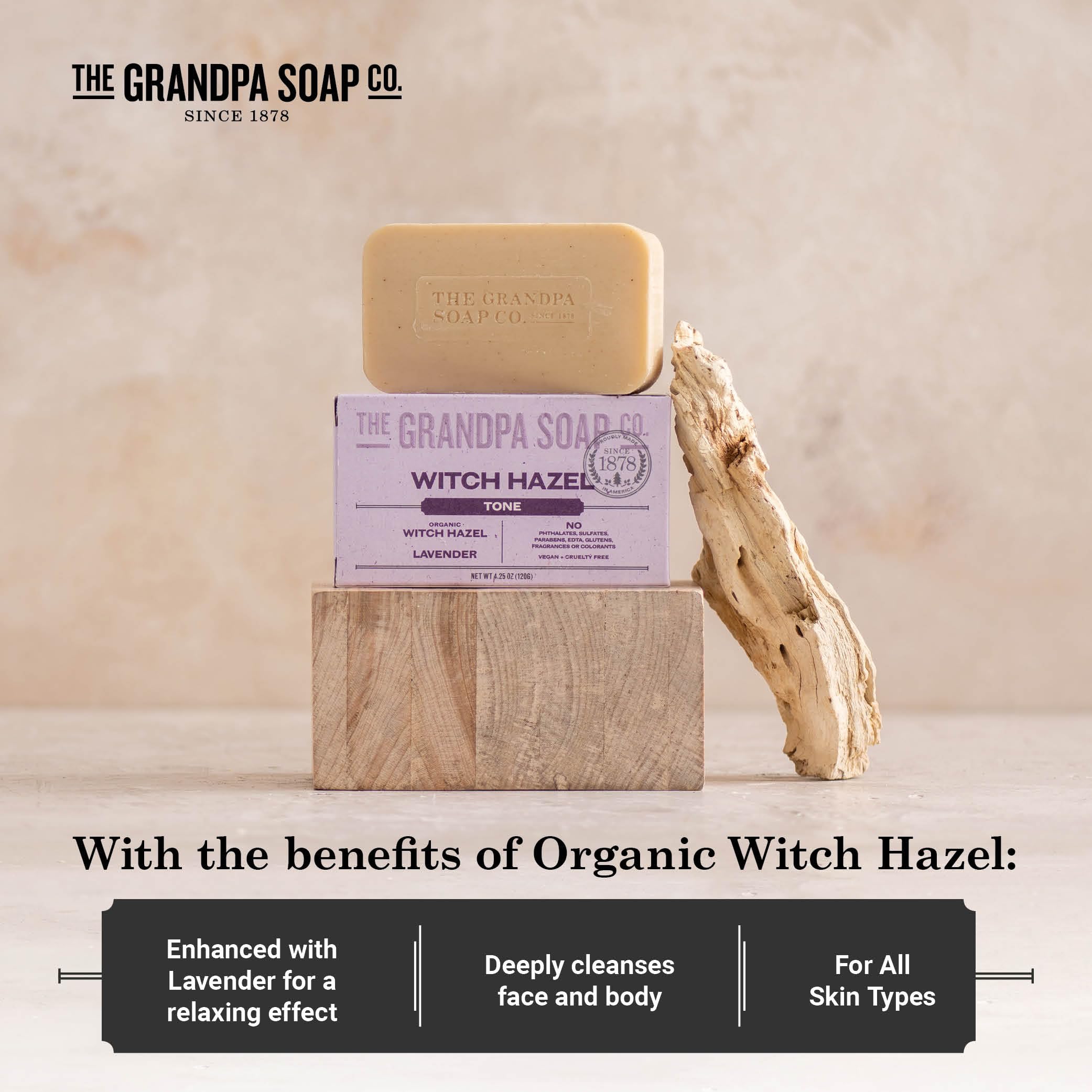 Rich lather of The Grandpa Soap Company Witch Hazel Bar Soap for face and body
