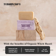Rich lather of The Grandpa Soap Company Witch Hazel Bar Soap for face and body