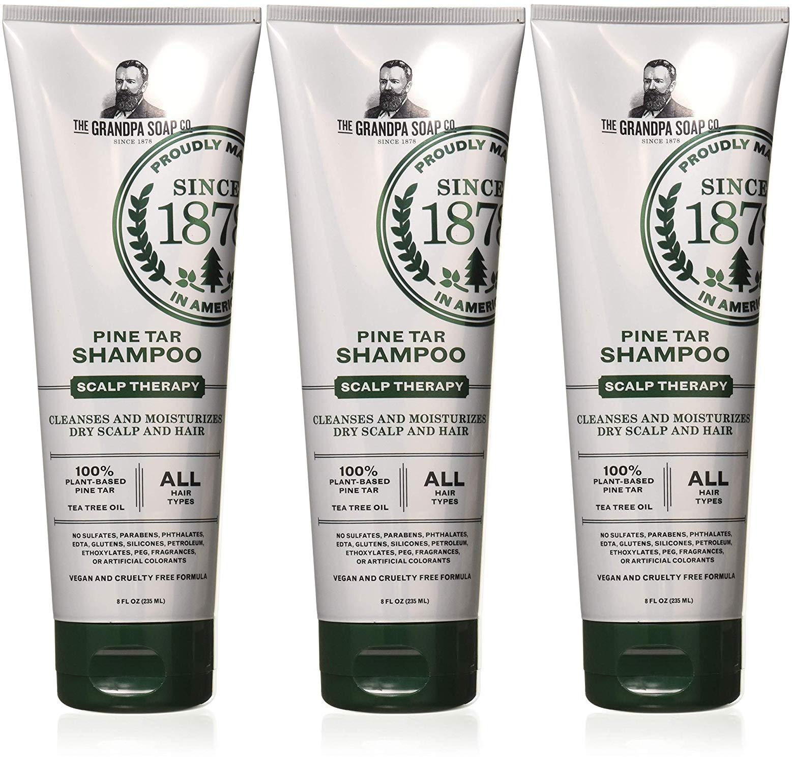 Grandpa's Pine Tar Shampoo 3-pack bottle helps soothe dryness and itching for sensitive scalps.