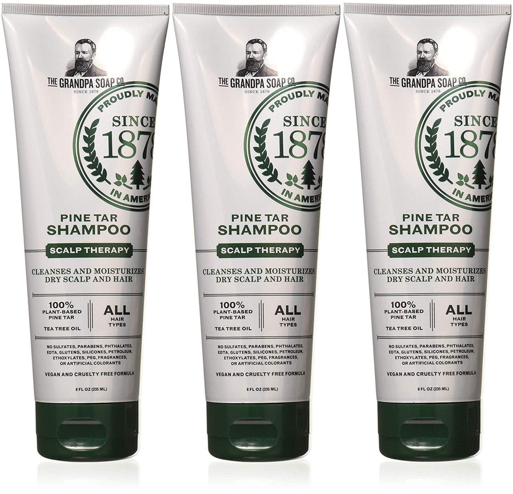 Grandpa's Pine Tar Shampoo 3-pack bottle helps soothe dryness and itching for sensitive scalps.