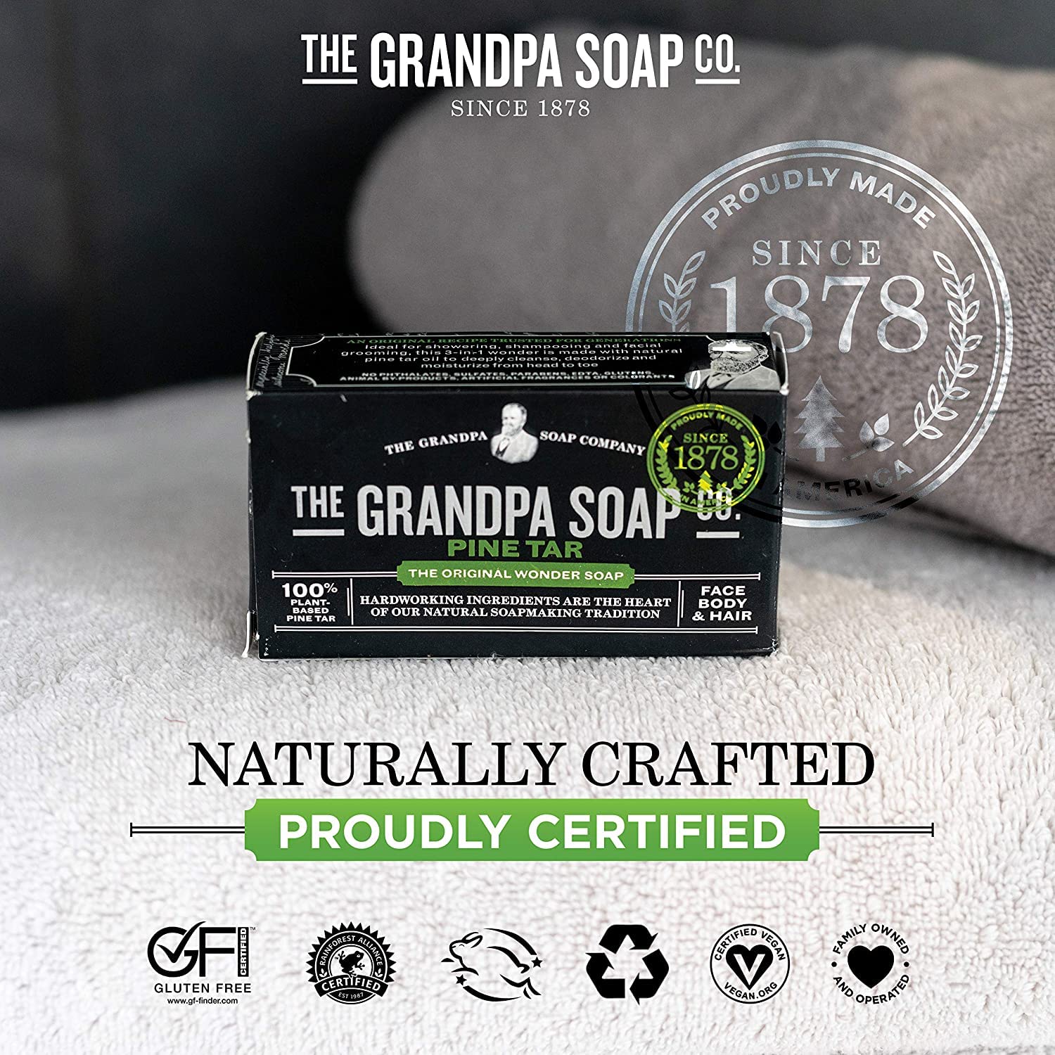 Lather from Grandpa's Pine Tar Soap creates rich bubbles during showering.