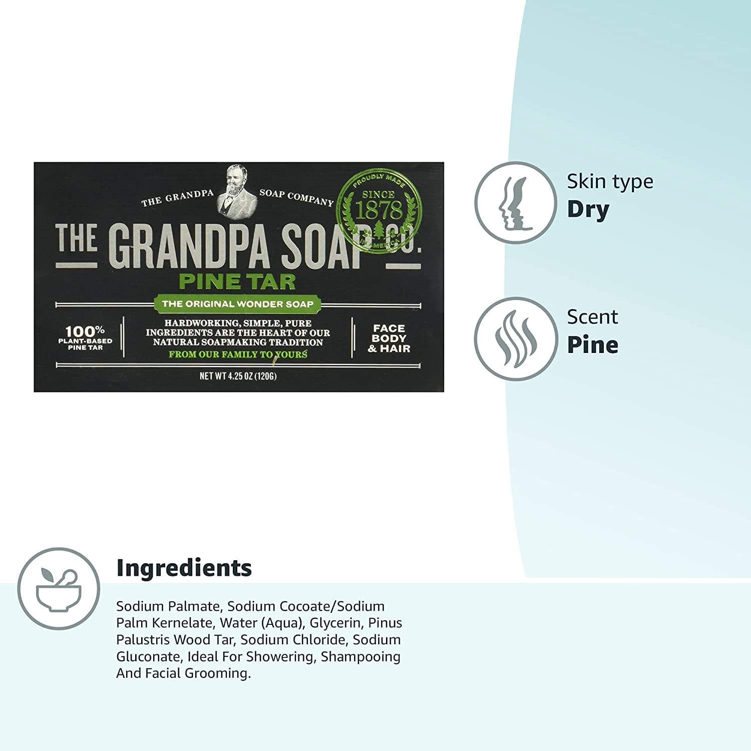 Shampoo use with Grandpa's Pine Tar Soap for daily hair cleansing.