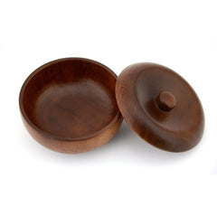 Grandslam oak shaving bowl lid open shows foam-ready bowl for hot water