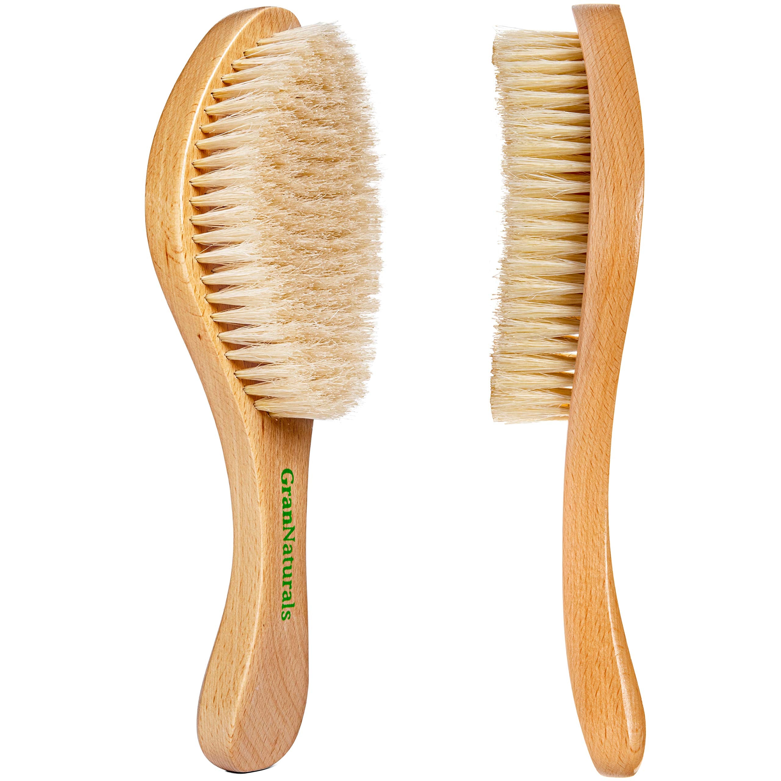 GranNaturals curved-bristle brush shaping waves and sleek backs.