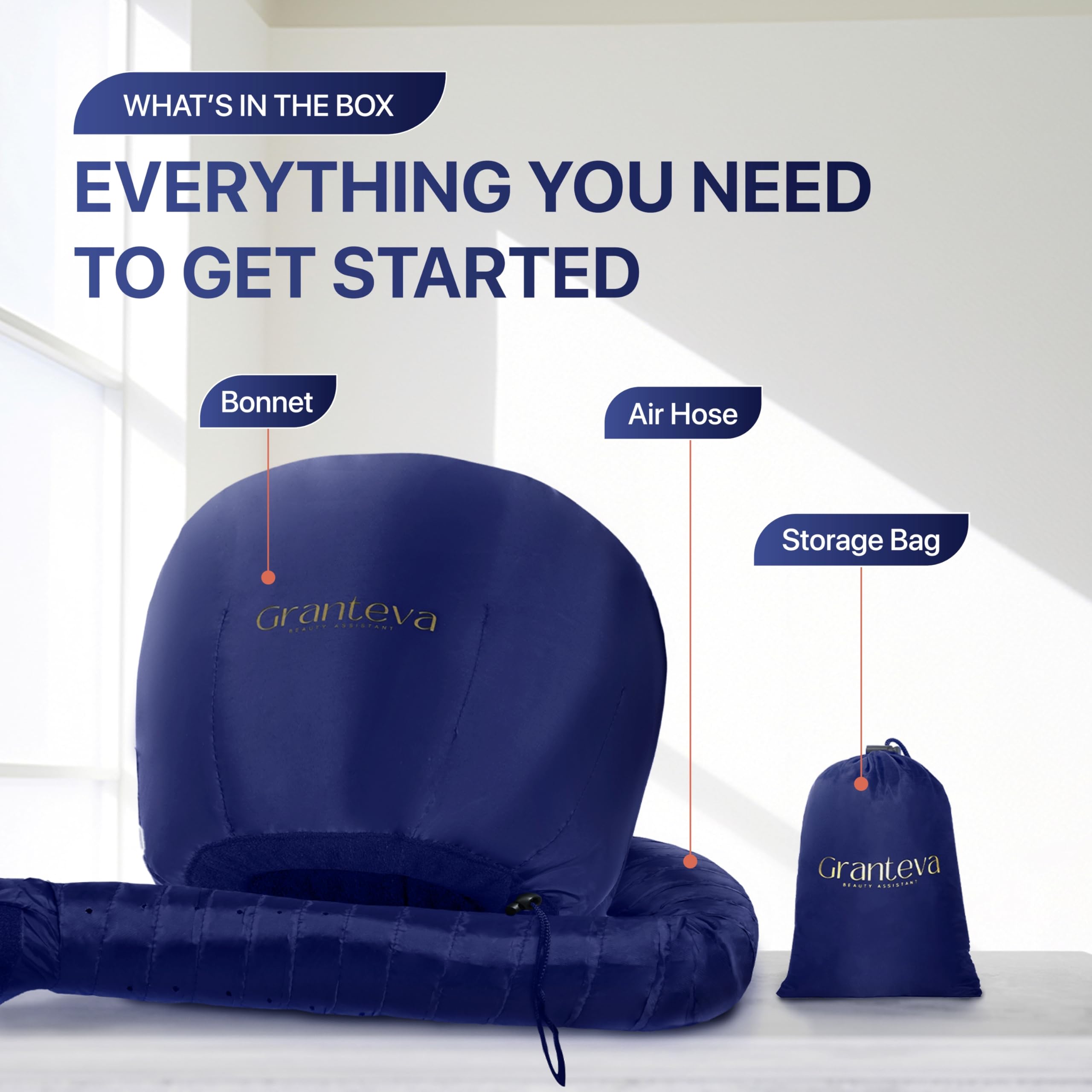 Granteva hair dryer bonnet compact-storage fits easily in a cabinet.