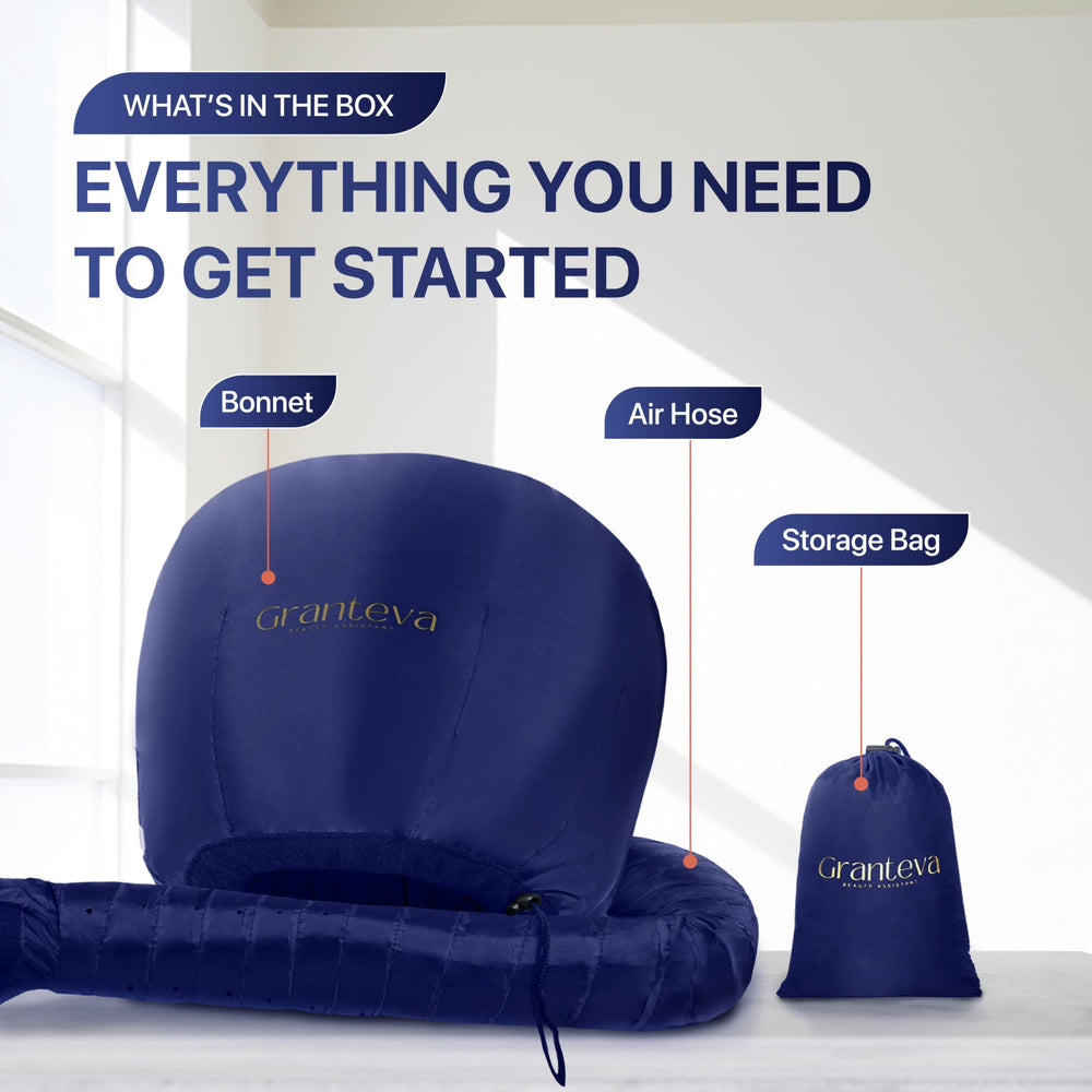 Granteva hair dryer bonnet compact-storage fits easily in a cabinet.