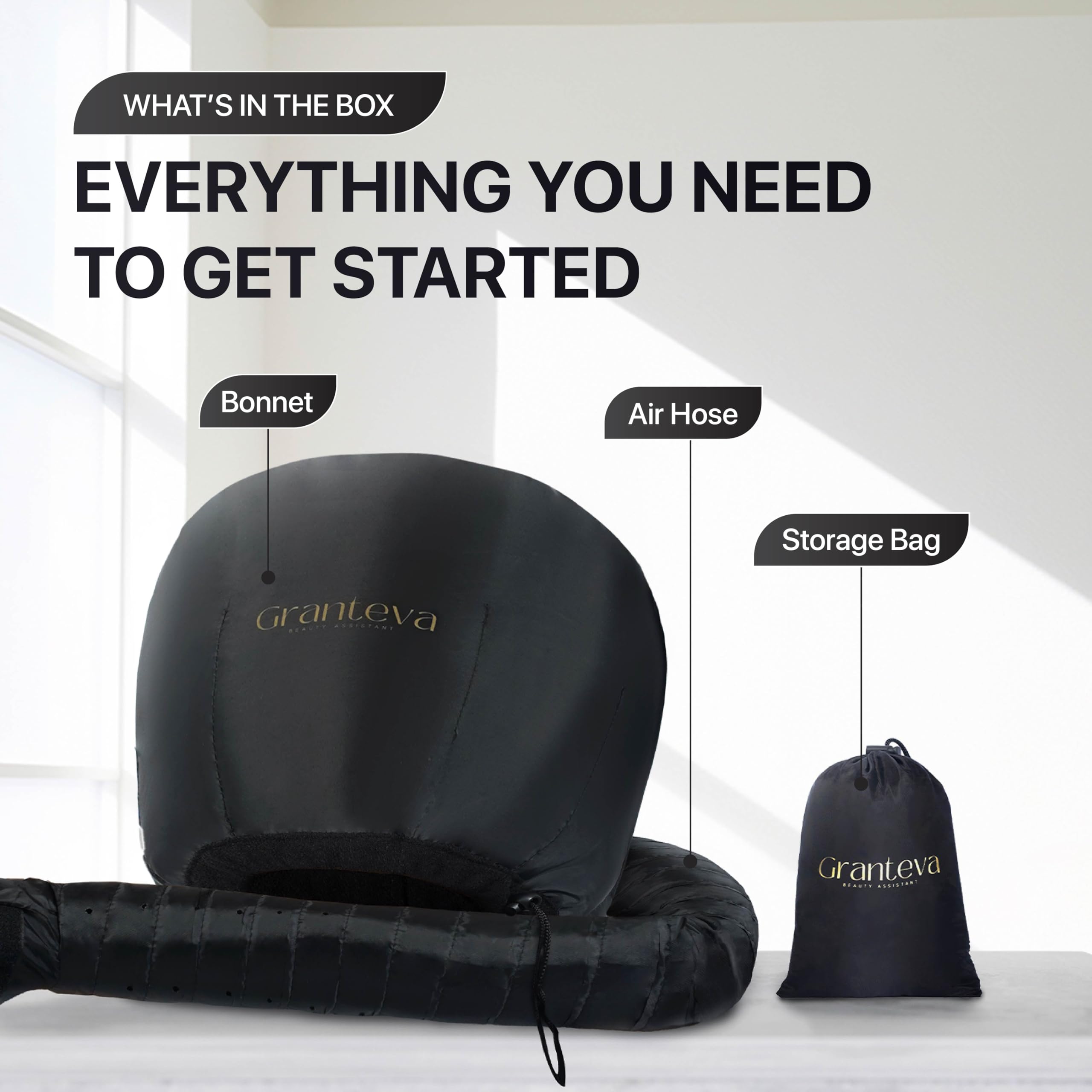 Granteva hooded hair-dryer attachment adjustable velcro strap fits multiple sizes.