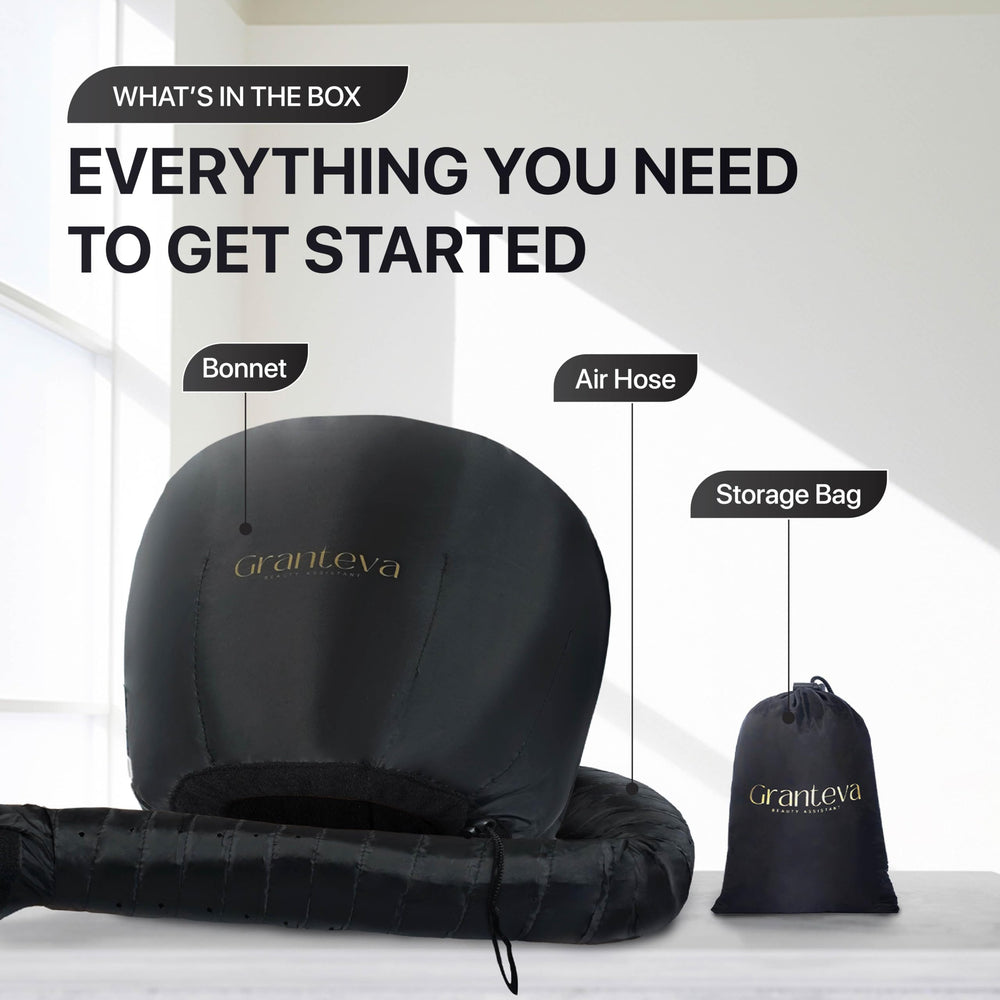 Granteva hooded hair-dryer attachment adjustable velcro strap fits multiple sizes.