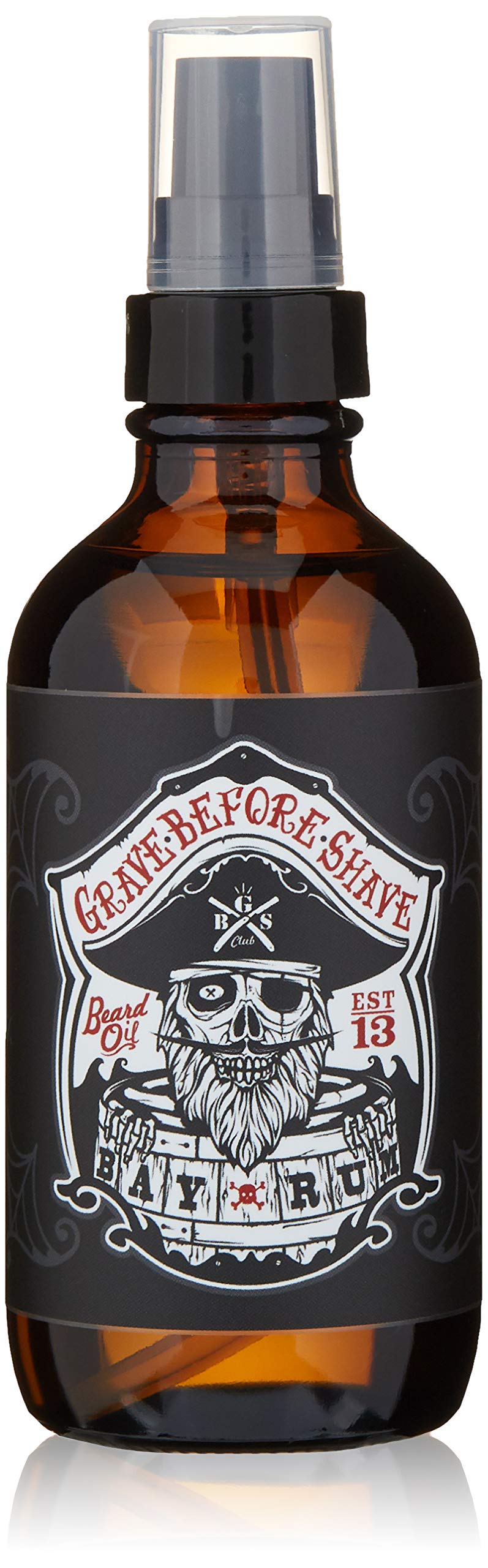Grave Before Shave Bay Rum Beard Oil bottle 4oz promoting shine