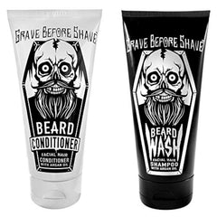 Grave Before Shave beard wash bottle pour delivers refreshing cleanse and skin hydration.