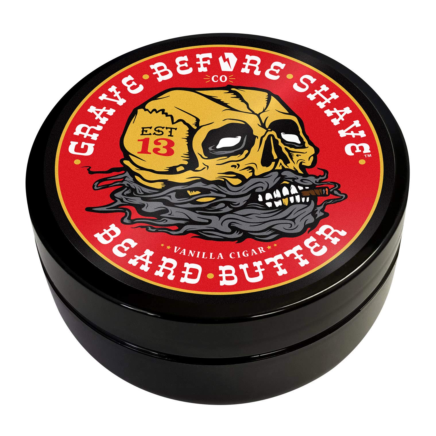 Grave Before Shave cigar blend beard butter packaging shows scent and size.
