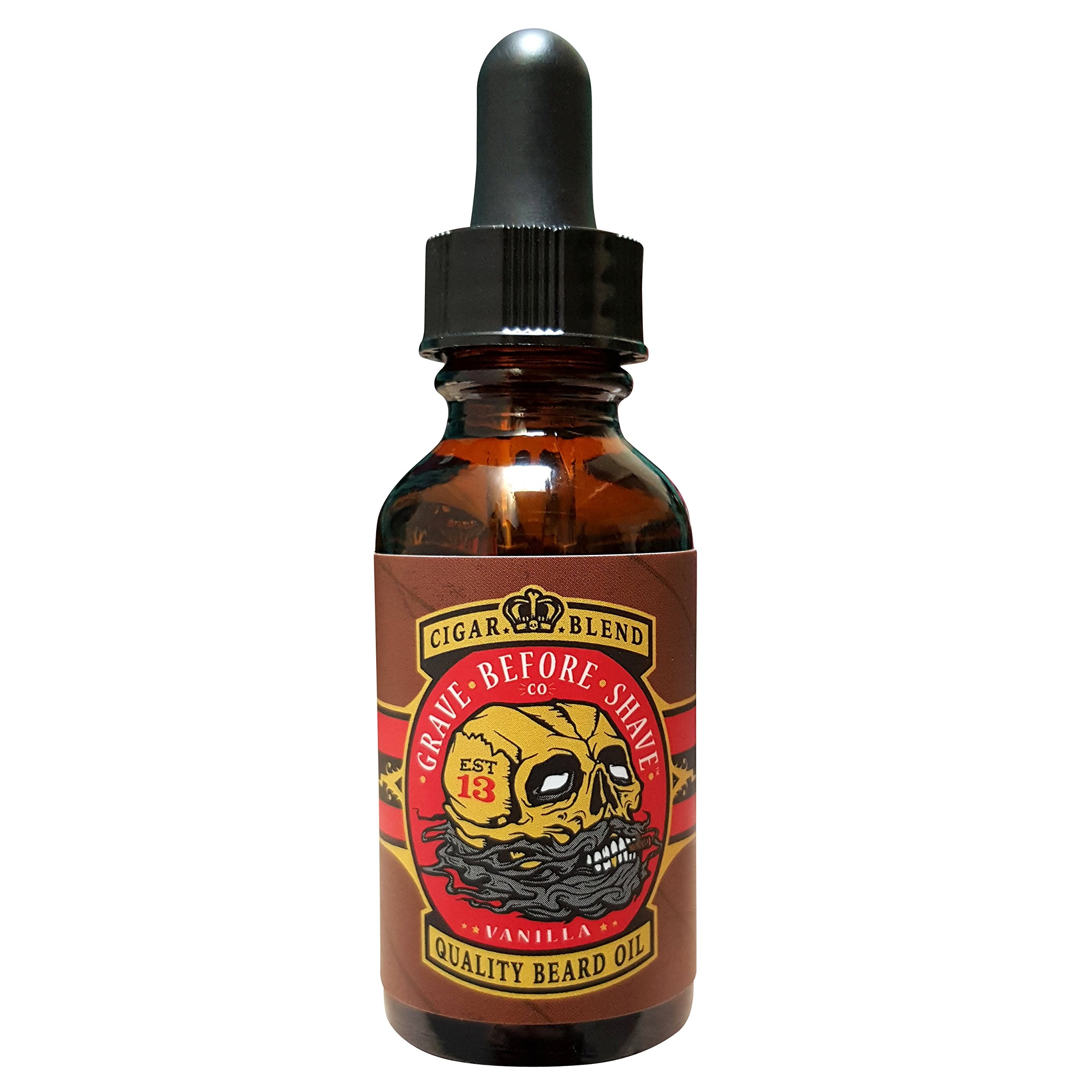 Grave Before Shave Cigar Blend Beard Oil bottle shows conditioning shine and skin comfort.